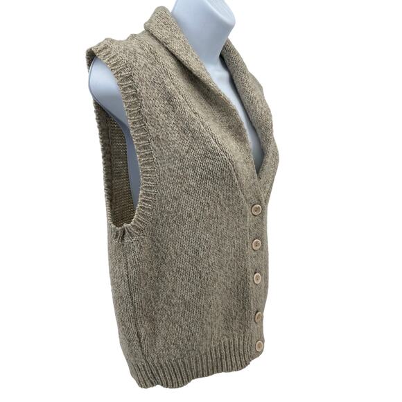 Joan Harper Knit Sweater Vest Womens M Tan Wool Blend Shawl Collar Ribbed Trim - Picture 2 of 6